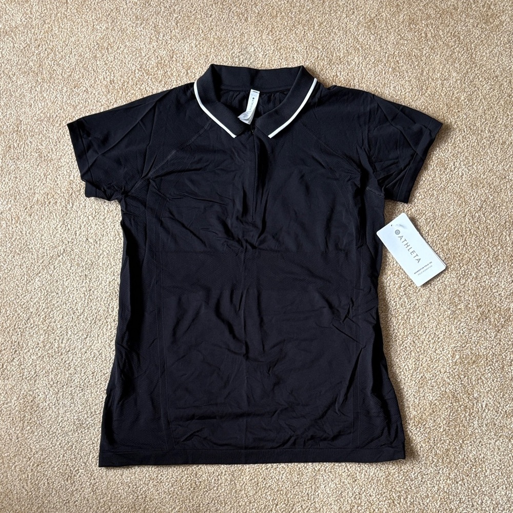Athleta Black Short Sleeve Polo Tee with White Trim